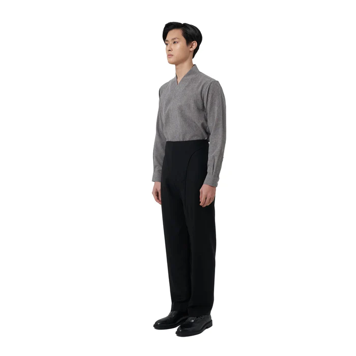 BLACK DROPPED CROTCH PANTS WITH OVERLAP WAISTBAND JS - Image 3