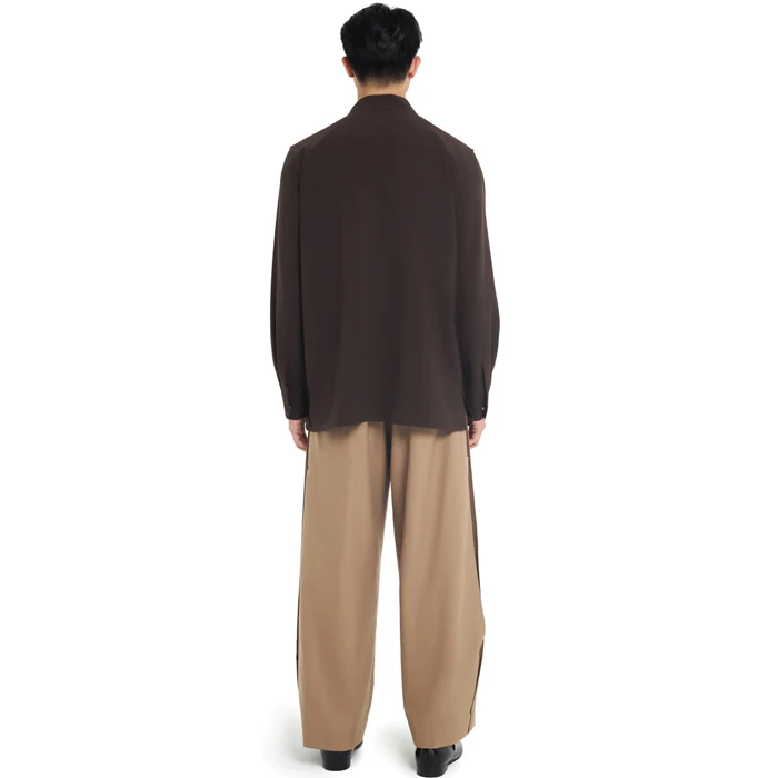 DARK BROWN COLLARLESS PART 6 LONGSLEEVES SHIRT - Image 4