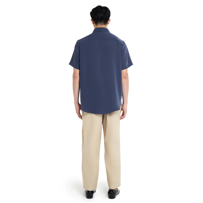 NAVY COLLARLESS OVERLAP SHORT SLEEVES SHIRT - Image 4