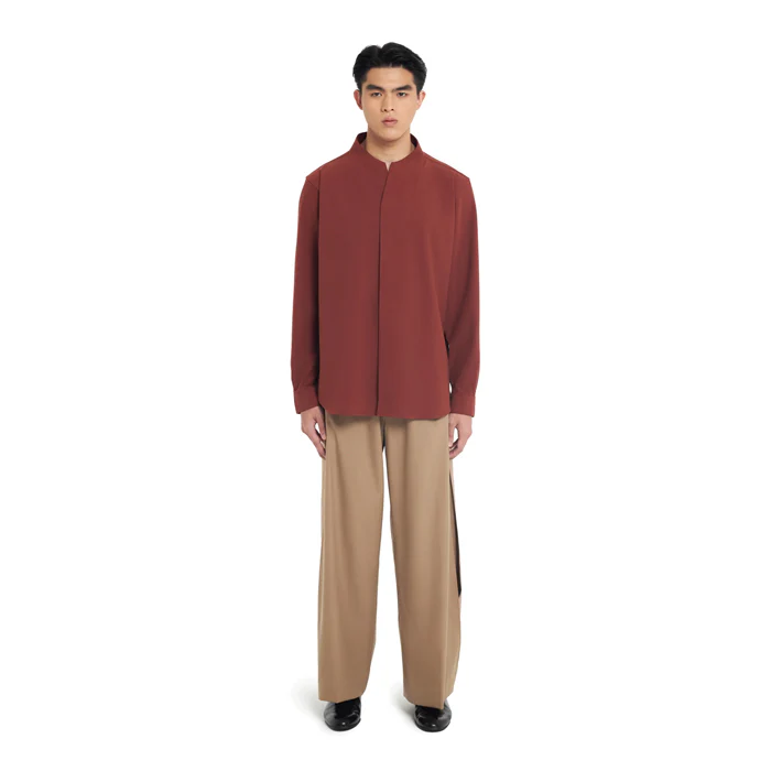 TERRACOTA COLLARLESS PART 1 LONGSLEEVES SHIRT - Image 2